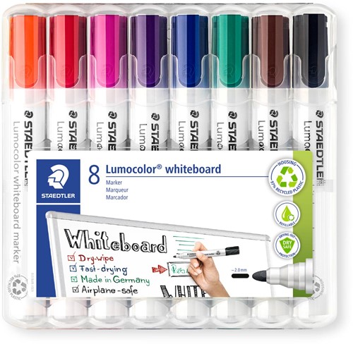 Staedtler whiteboardmarker Lumocolor, etui van 8 stuks in geassorteerde kleuren 8 Stuk