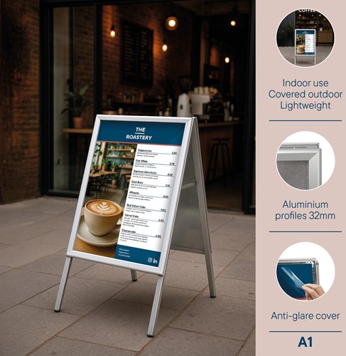 Europel stoepbord Economy, lijst 32 mm, ft A1, zilver-3