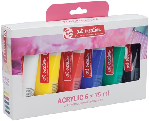 Talens Art Creation acrylverf tube van 75 ml, set van 6 tubes in geassorteerde kleuren 6 Stuk