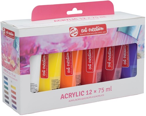 Talens Art Creation peinture acrylique, tube de 75 ml, set de 12 tubes en couleurs assorties