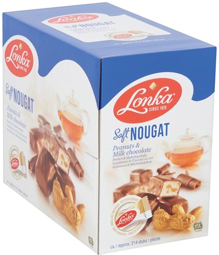 Lonka Nougat, emballé séparément, 12g, boîte de 214 pièces, cacahuète chocolat au lait