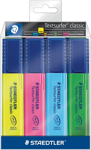 Staedtler Markeerstift Textsurfer Classic, etui van 4 stuks: geel, roze, blauw en groen 4 Stuk