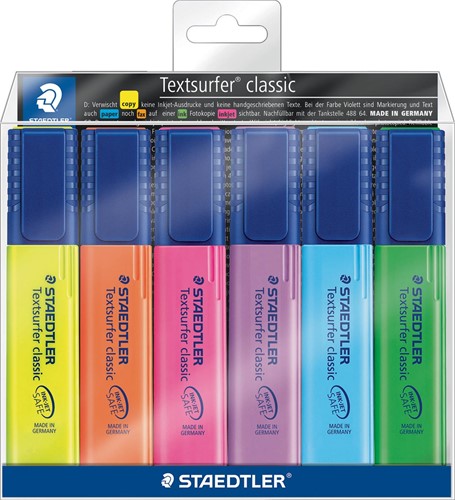 Staedtler surligneur Textsurfer Classic, étui de 6 pièces: jaune, orange, rose, violet, bleu et vert 6 Stuk