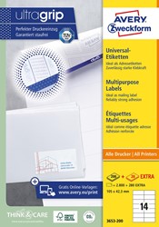 Avery Zweckform 3653, étiquettes universelles, Ultragrip, blanc, 200 feuilles, 105 x 42,3 mm 200 Vel