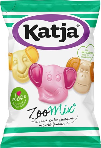 Katja Zoo Mix bonbons, mélange de 3 gommes molles aux fruits avec du vrai jus de fruits, sachet de 255 g