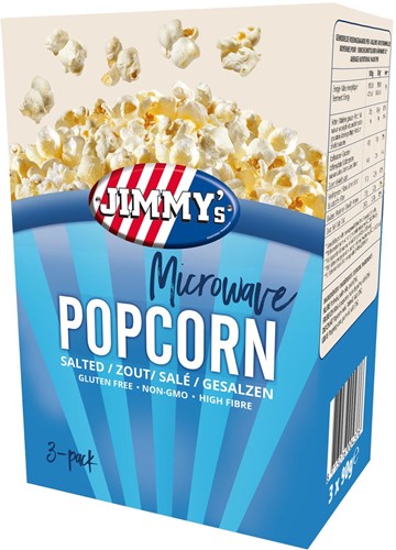 Jimmy's Popcorn Microwave, zout, doos van 3 x 90 g