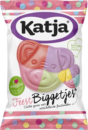 Katja Feest Biggetjes bonbons, gommes molles avec différents saveurs de fruits, sachet de 250 g