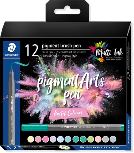 Staedtler Pigment Arts brush pen, etui van 12 stuks, Pastel Colours