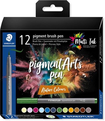 Staedtler Pigment Arts brush pen, étui de 12 pièces, Nature Colours