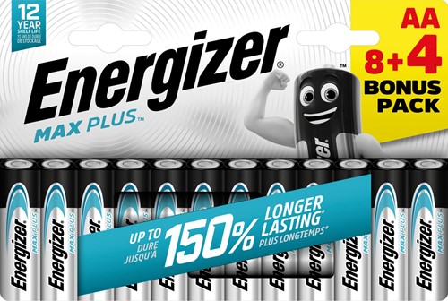Energizer piles Max Plus AA/LR06/E91, blister de 8 + 4