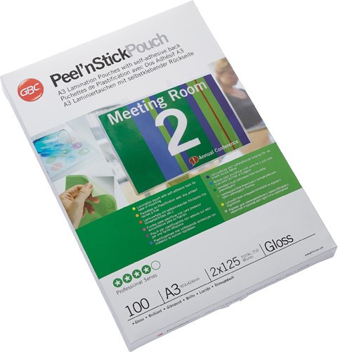 GBC Peel'nStick pochette à plastifier ft A3, 250 microns (2 x 125 microns), auto-adhésive, 100 pièces