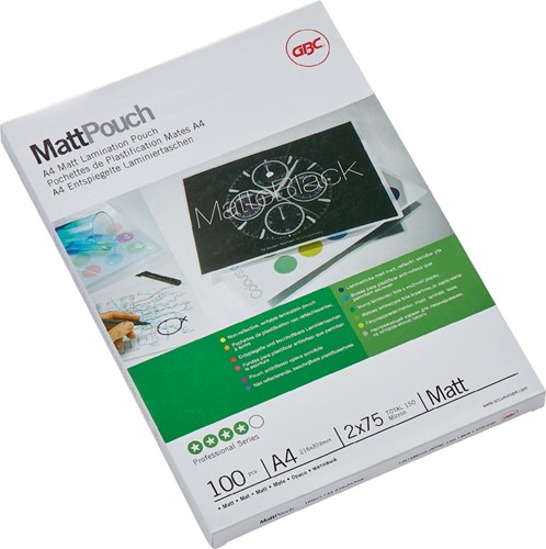 GBC matet pochette à plastifier ft A4, 150 microns (2 x 75 microns), mate/brillant, paquet de 100 pièces