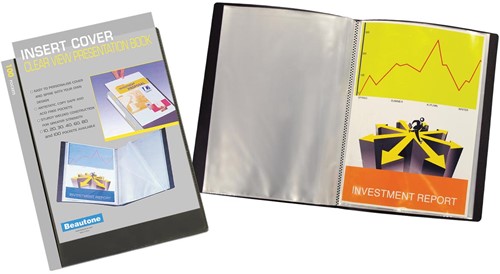 Beautone protège documents personnalisable, A4, 100 pochettes, noir