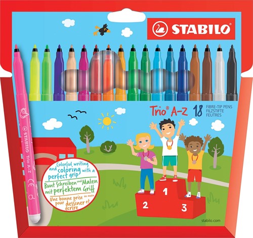 STABILO Trio A-Z feutre, étui de 18 pièces en couleurs assorties