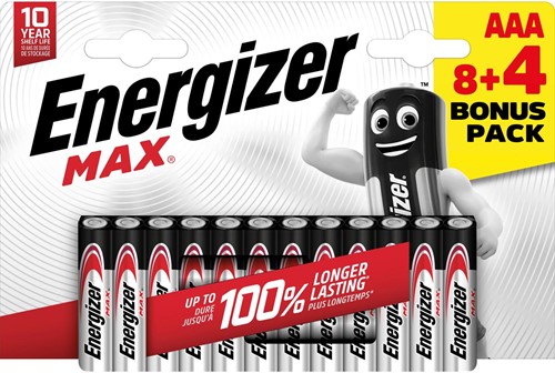 Energizer piles Max AAA/LR03/E92, blister de 8 + 4