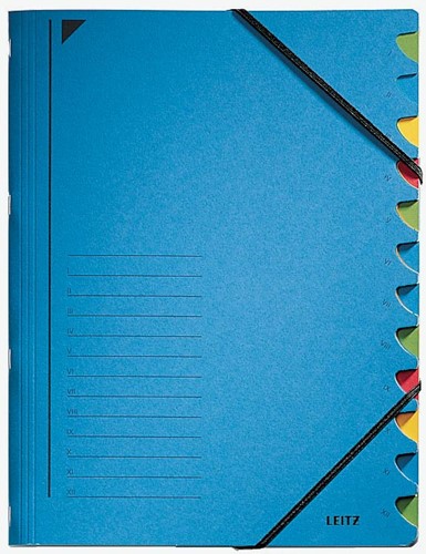 Leitz bureau sorteermap, karton, ft A4, 12 tabs, blauw 1 Stuk