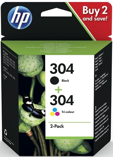 HP inktcartridge 304, 100-120 pagina's, OEM 3JB05AE, 1 x zwart en 1 x 3 kleuren