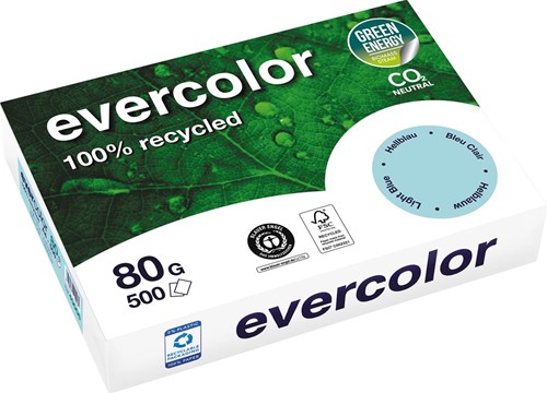 Clairefontaine Evercolor, papier couleur recyclé, A4, 80g, 500 feuilles, bleu vif