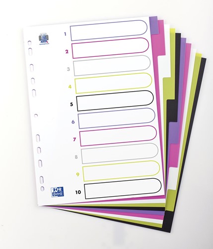 OXFORD MyColour intercalaires, format A4, en PP coloré, 11 trous, 10 onglets