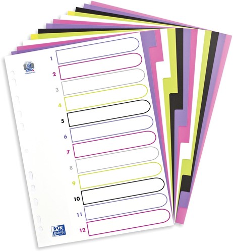 OXFORD MyColour intercalaires, format A4, en PP coloré, 11 trous, 12 onglets