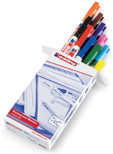 Edding marqueur permanent 400, boîte de 10 pièces en couleurs assorties 10 Stuk