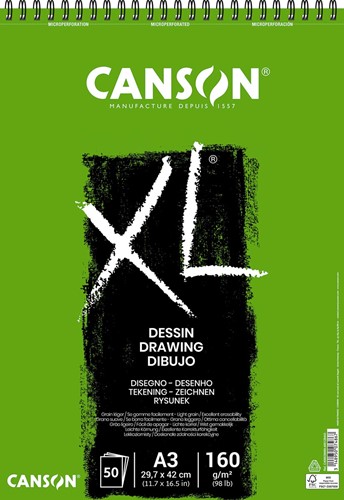Canson bloc de dessin XL 160g/m² ft A3, 50 feuilles 50 Vel
