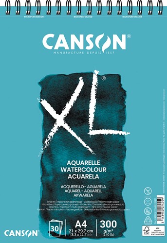 Canson bloc de croquis XL aquarelle 300g/m² ft A4, 30 feuilles 30 Vel