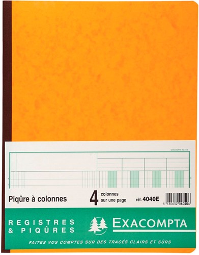 Exacompta registers, ft 32 x 25 cm, 4 kolommen op 1 bladzijde, 31 lijnen, 80 bladzijden