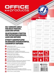OFFICE products étiquettes, blanc, coins carrés, 100 feuilles, 38 x 21,2 mm, 65 étiquettes par feuille