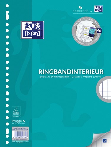 Oxford liasse pour fardes  pour ft A4, 23 trous, avec marge, 200 pages, quadrillé 10 mm 1 Stuk