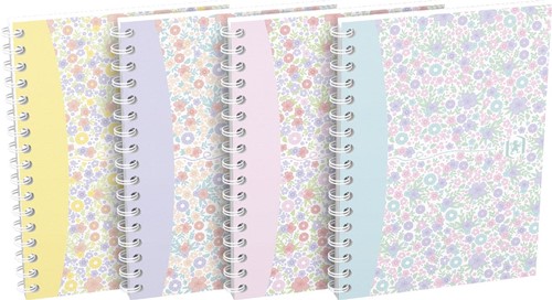 Oxford Floral couverture souple cahier spiralé, ft A6, 50 feuilles, quadrillé 5 mm, 4 décors assortis