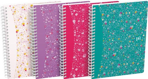 Oxford Floral couverture rembordée cahier à spirale, ft A5, 60 feuilles, quadrillé 5 mm, 4 décors
