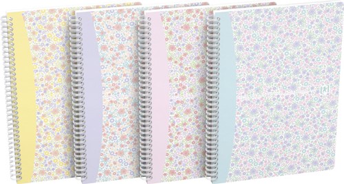 Oxford Floral couverture rembordée cahier à spirale, ft B5, 60 feuilles, quadrillé 5 mm, 3 décors