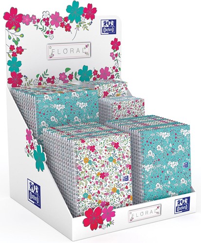 Oxford Floral carnet de notes et cahier spiralé, ft A5/A6/B5, quadrillé 5 mm, présentoir de 60 pièces