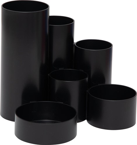 MAULtubo pennenbak, 6 vaks, Ø 15 x 12,5 cm, voor 85% uit gerecycleerd PS, zwart