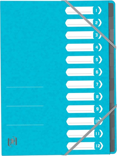 Elba Oxford Top File+ trieur, 12 compartiments, avec des élastiques, bleu clair