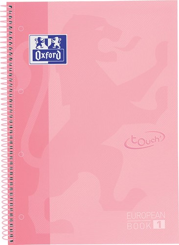 Oxford School Touch bloc spirale, ft A4+, 160 pages, quadrillé 5 mm, rose pastel