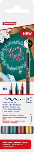 Edding metallic brushpen Christmas e-1340, assorti, set de 4 pièces