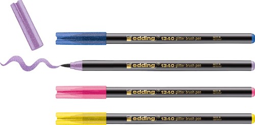 Edding brushpen à paillettes e-1340, assorti, set de 4 pièces