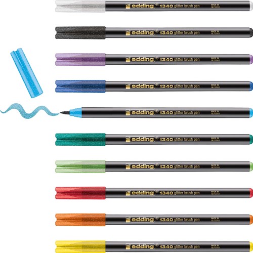 Edding brushpen à paillettes e-1340, assorti, set de 10 pièces