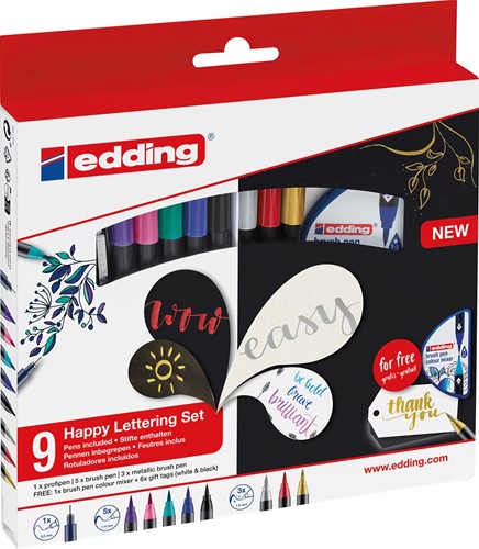 Edding Happy Lettering brushpen, assorti, set de 9 pièces 11 Stuk