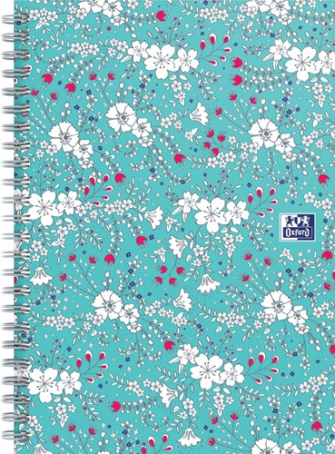 Oxford Floral couverture rembordée cahier à spirale, ft B5, 60 feuilles, quadrillé 5 mm, turquoise