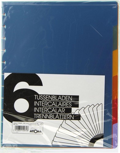 Atoma intercalaires, pour cahiers A4, 2 pochettes, en PP, jeu de 6 pièces, couleurs assorties