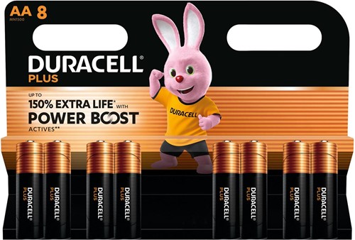 Duracell batterij Plus 100% AA, blister van 8 stuks 8 Stuk