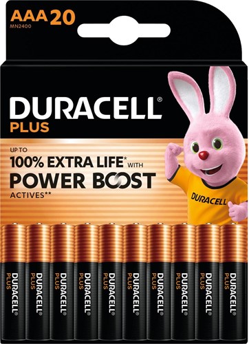 Duracell piles Plus 100%, AAA, blister 20 pièces