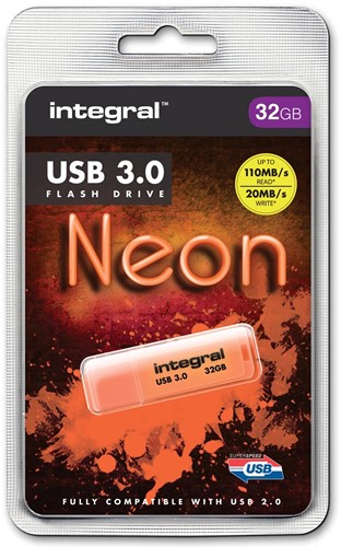 Integral Neon USB 3.0 stick, 32 GB, oranje