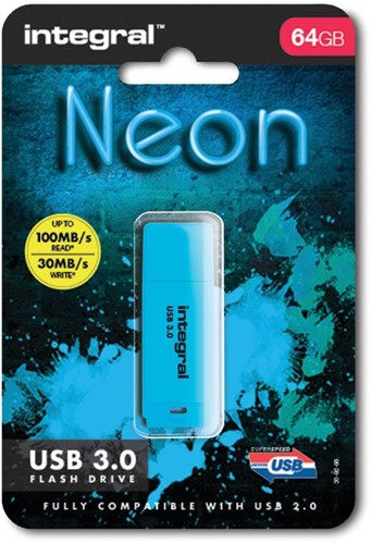 Integral Neon USB 3.0 stick, 64 GB, blauw