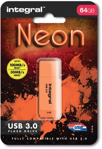 Integral Neon clé USB 3.0, 64 Go, orange