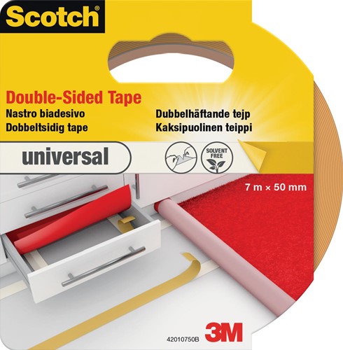 Scotch ruban double-face pour moquette et vinyle Universal, ft 50 mm x 7 m, sous blister 1 Stuk