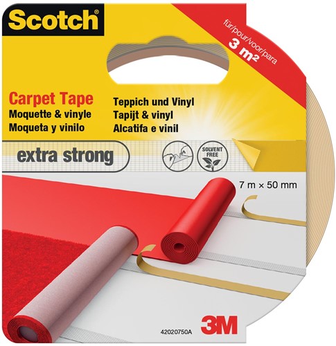 Scotch ruban double-face pour moquette et vinyle Extra Strong, ft 50 mm x 7 m, sous blister 1 Stuk